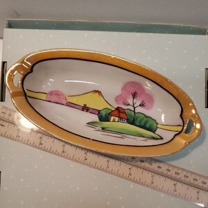 Vintage Japan Hand Painted Oval Ceramic Dish